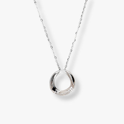 Sterling silver circle ring pendant necklace with pavé-edged hoop