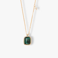 Malachite stone necklace with square green pendant on gold chain
