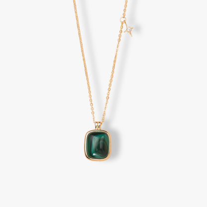 Malachite stone necklace with square green pendant on gold chain