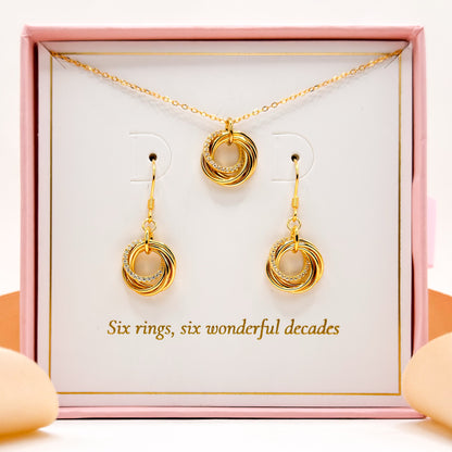 60th Birthday 6 rings for 6 decades Jewellery Gift Set