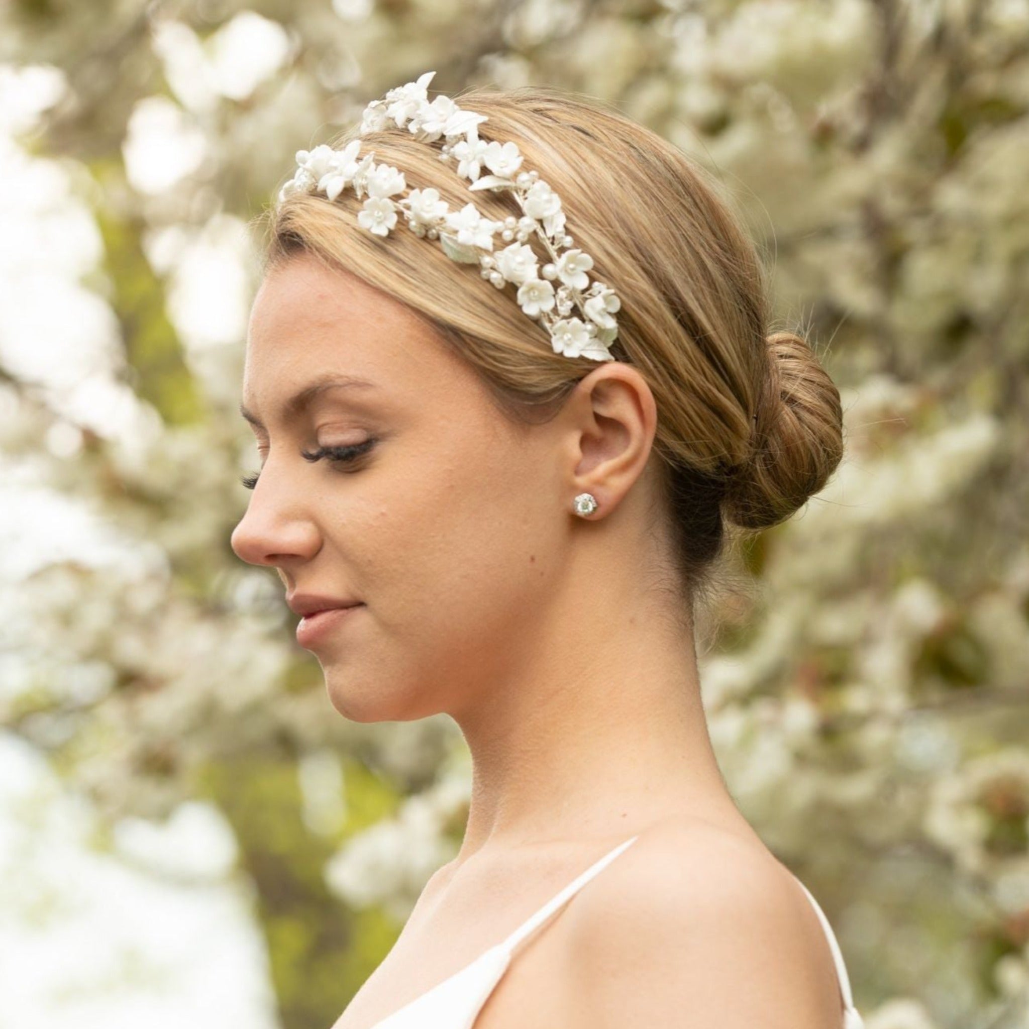 Double Row Clay Floral Bridal Headband