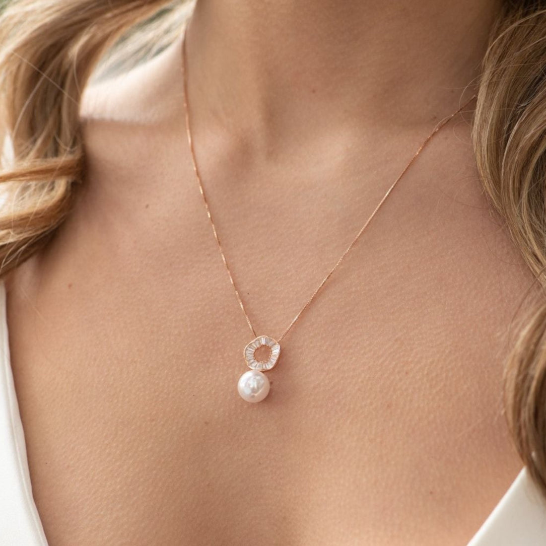 Rose Gold Vegan Pearl Earrings and Necklace Set