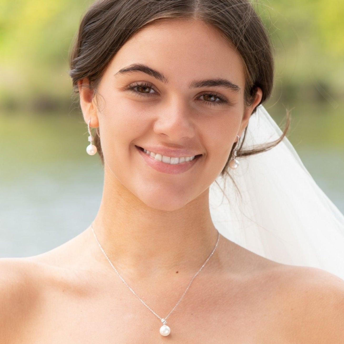 Pearl and Crystal Drop Earrings and Necklace