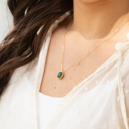 Malachite stone necklace with square green pendant and dangling star charm