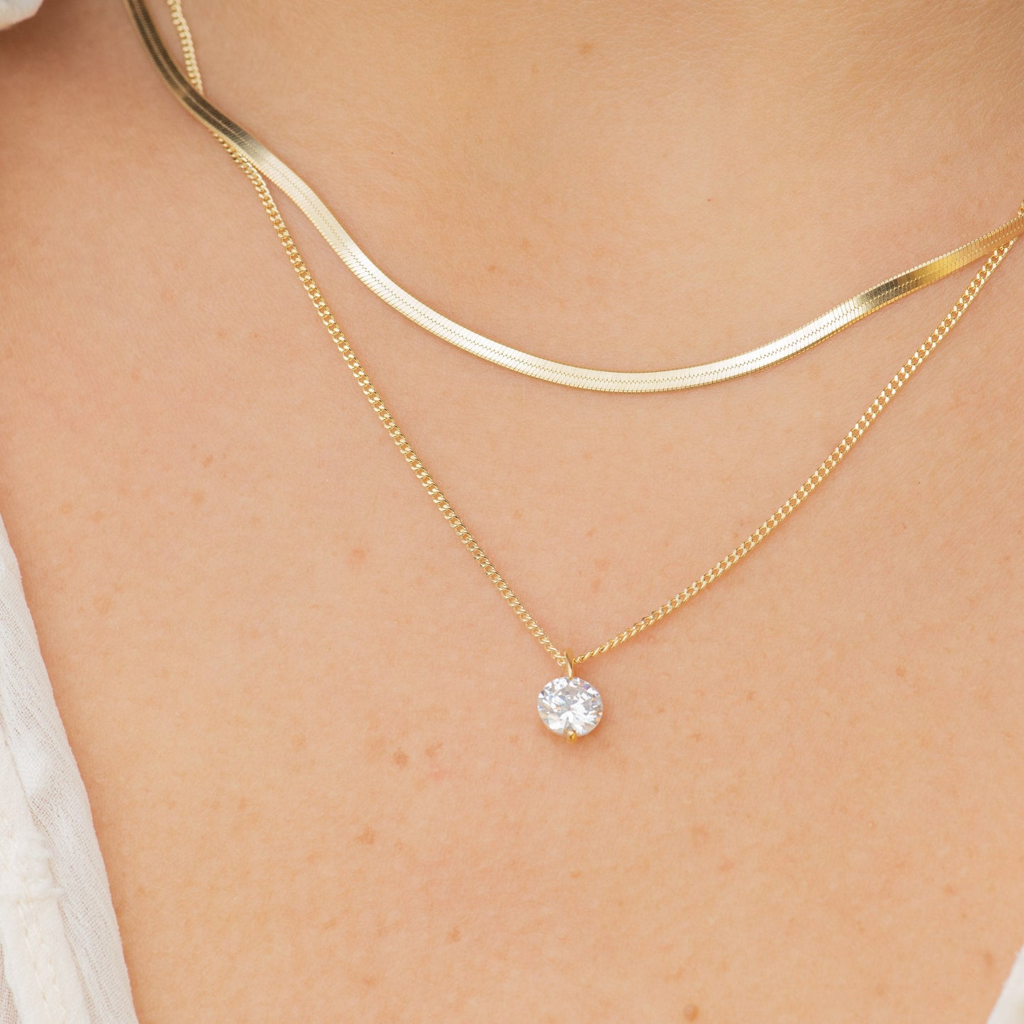 2 in 1 Snake Chain and Crystal Pendant Double Necklace