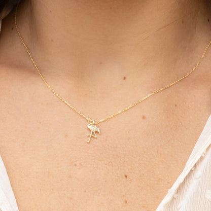Gold chain necklace with small flamingo charm pendant