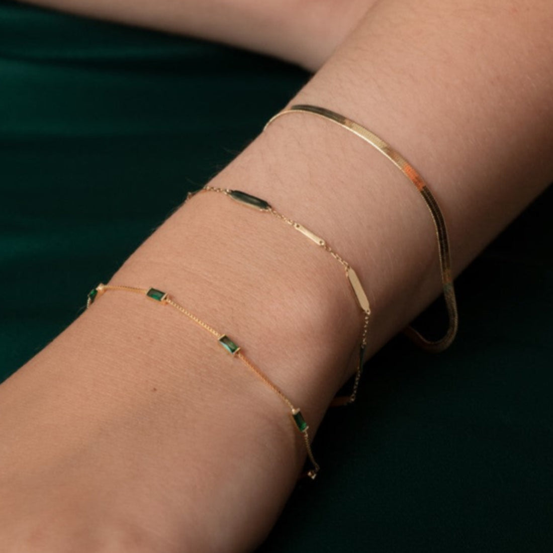 Emerald CZ Baguette Necklaced Bracelet