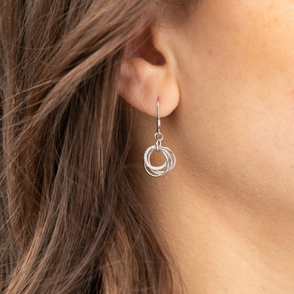 Silver 40th birthday hoop charm earrings with hanging ring loops