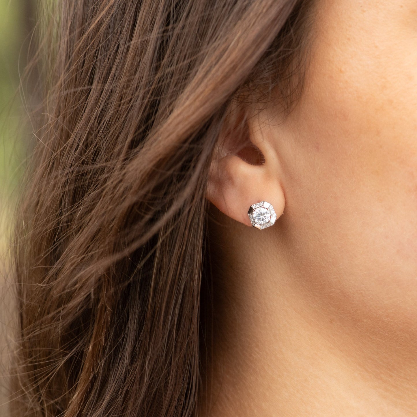 Sterling Silver CZ Diamond Stud Earrings