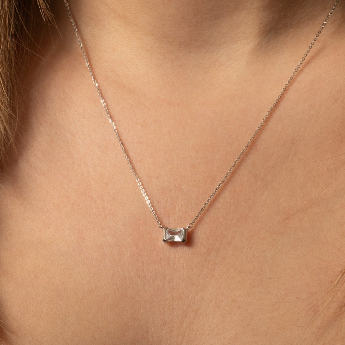 April Diamond Birthstone CZ Baguette Necklace