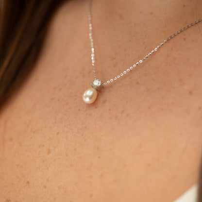 Freshwater Pearl and Moissanite Diamond Necklace and Earring Set