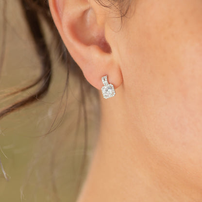 Square crystal stud earring with sparkling pavé border
