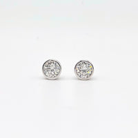 Round bezel-set moissanite stud earrings in silver-tone settings