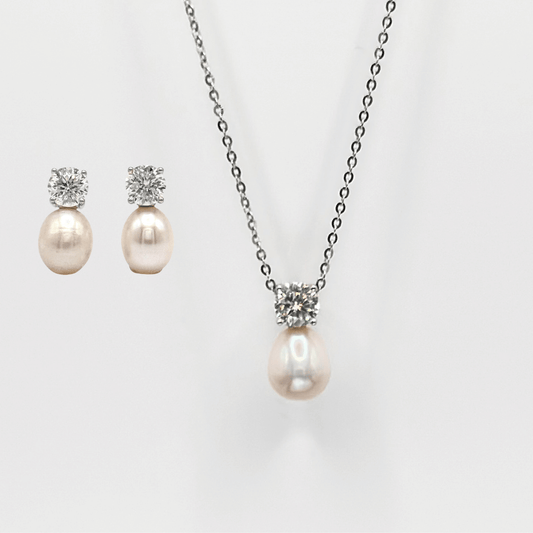 Pearl drop necklace with matching stud-and-pearl earrings set