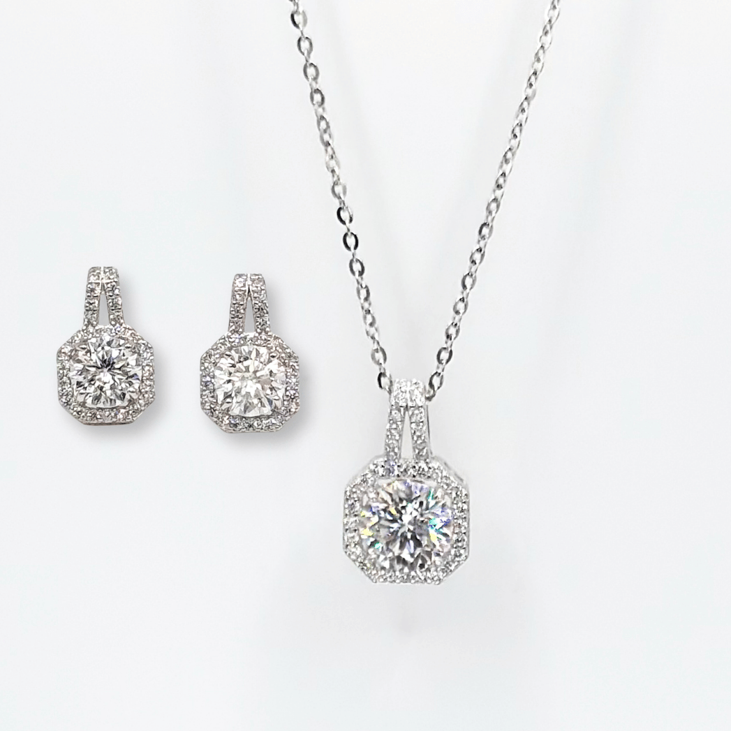 2 carat Moissanite Diamond Necklace and Earring Set