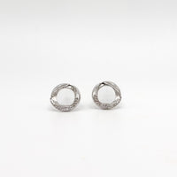 Sterling silver circle stud earrings with small crystal pavé ring