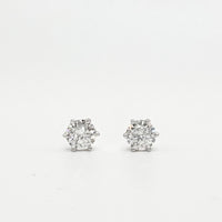 Round lab-grown diamond stud earrings with prong settings, silver-toned posts