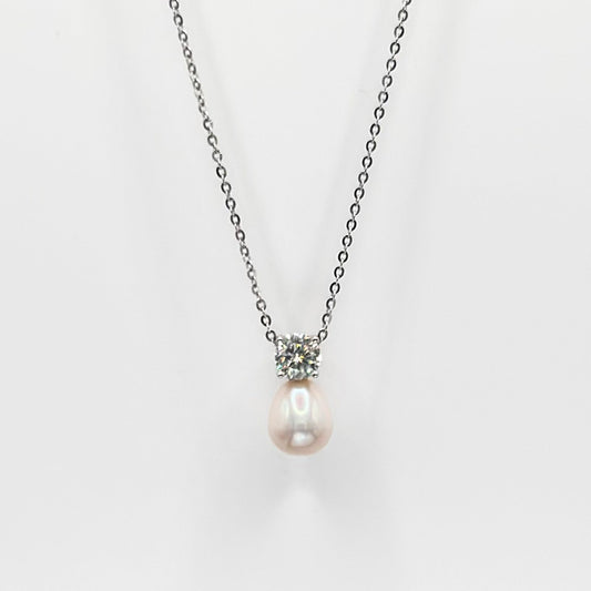 Freshwater Pearl & 1ct Moissanite Necklace