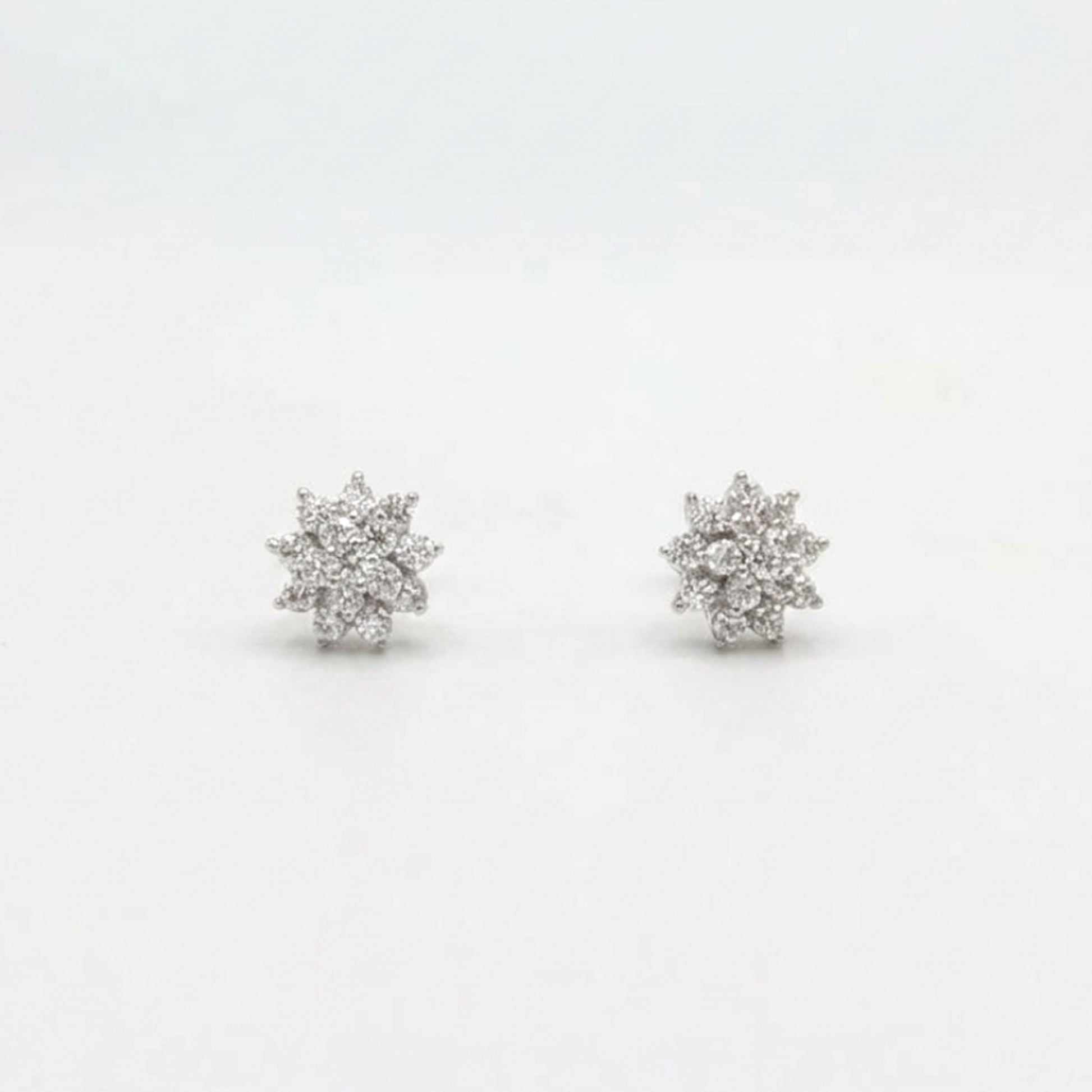Sterling silver starburst stud earrings, front view pair