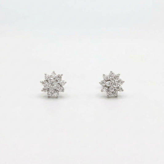 Sterling silver dainty stud earrings with glittery starburst flower design