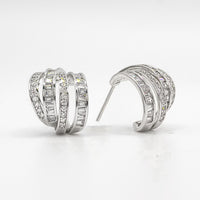 Chunky sterling silver half hoop earrings with pavé crystal rows