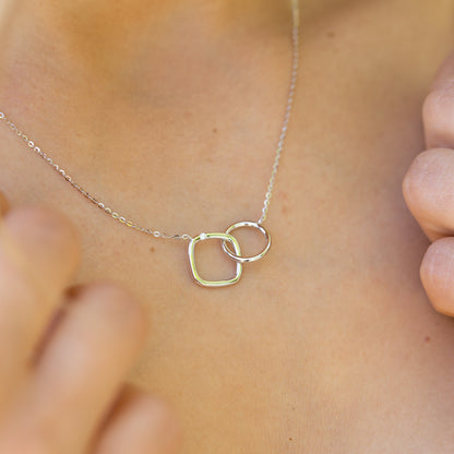 Infinity circle and square necklace with linked pendant and fine chain