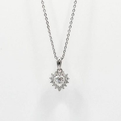 Silver-tone heart pendant necklace with round moissanite sparkle and clasp bail