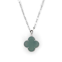 Green clover jade pendant necklace with silver chain