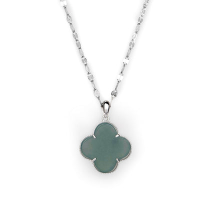 Green clover jade pendant necklace with silver chain