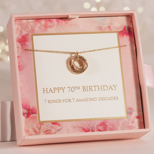 70th Birthday Necklace | 7 Rings for 7 Decades | Silver & Gold