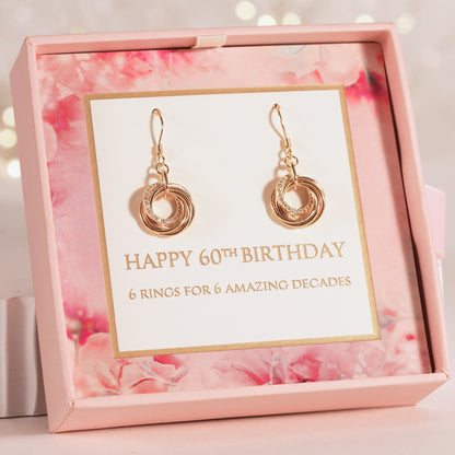 Gold-tone triple-ring pendant earrings for 60th birthday