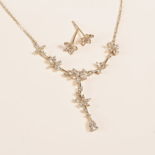 CZ Drop Bridal Necklace and Earring Set