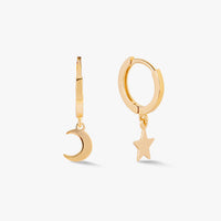 Star and moon charm hoop earrings, gold-tone crescent and star dangles