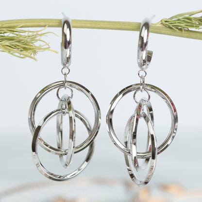 Sterling silver statement drop earrings with layered oval hoops