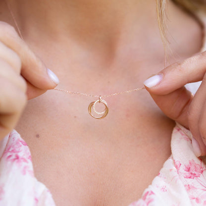 21st birthday necklace with silver chain and rose-gold ring pendant