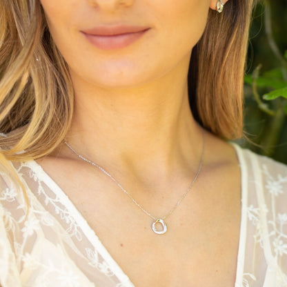Sterling silver circle stud earrings, shiny round ring with stone accents