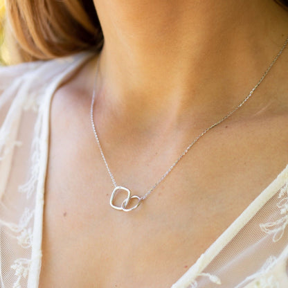 Silver infinity circle and square necklace with linked pendant, fine chain